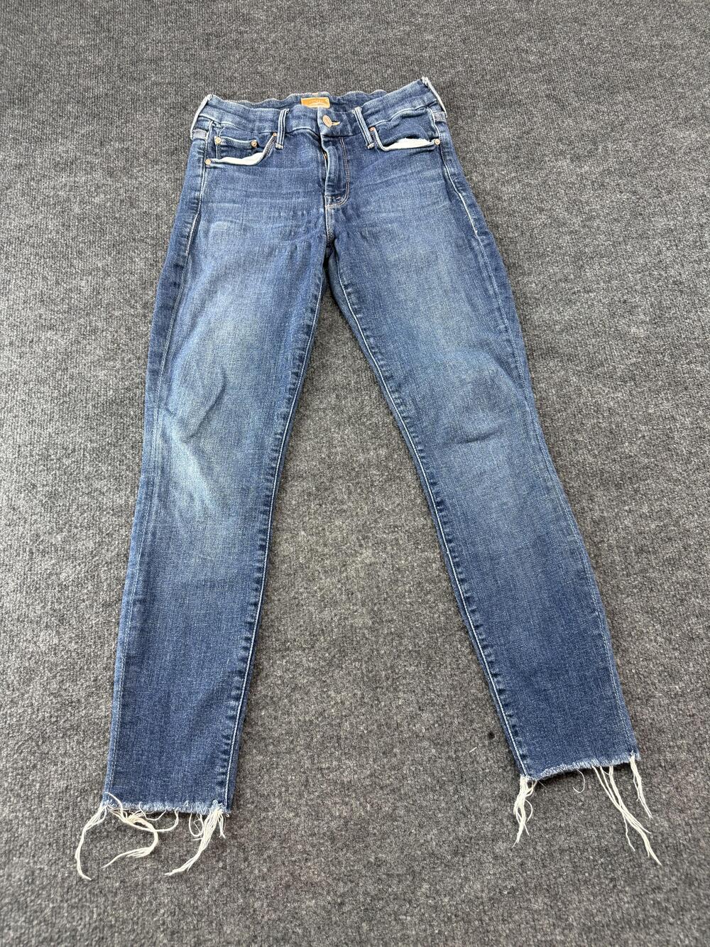 Mother Looker Ankle Fray Jeans Womens 27 Blue Medium Wash Distressed Skinny